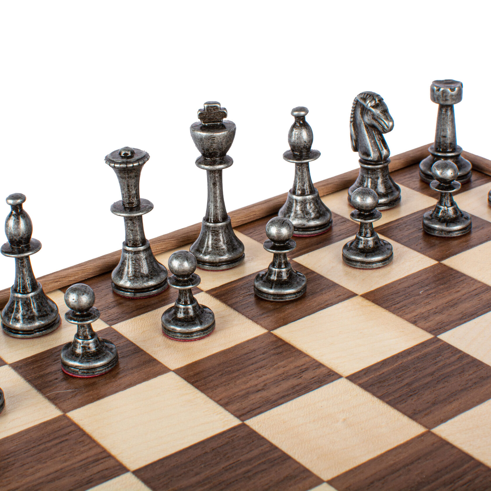 WOODEN CHESSШахматы классические, 27х27 см, фигуры металл, коробка дерево, рисунок орех + дуб