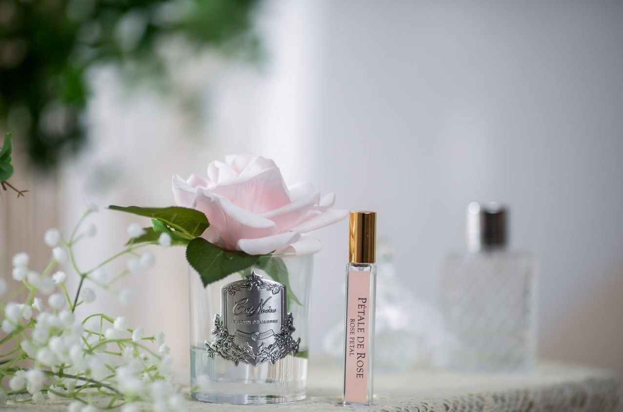 Роза-диффузор FRENCH ROSE french pink, розовый, прозрачная ваза, 1 спрей 10 мл