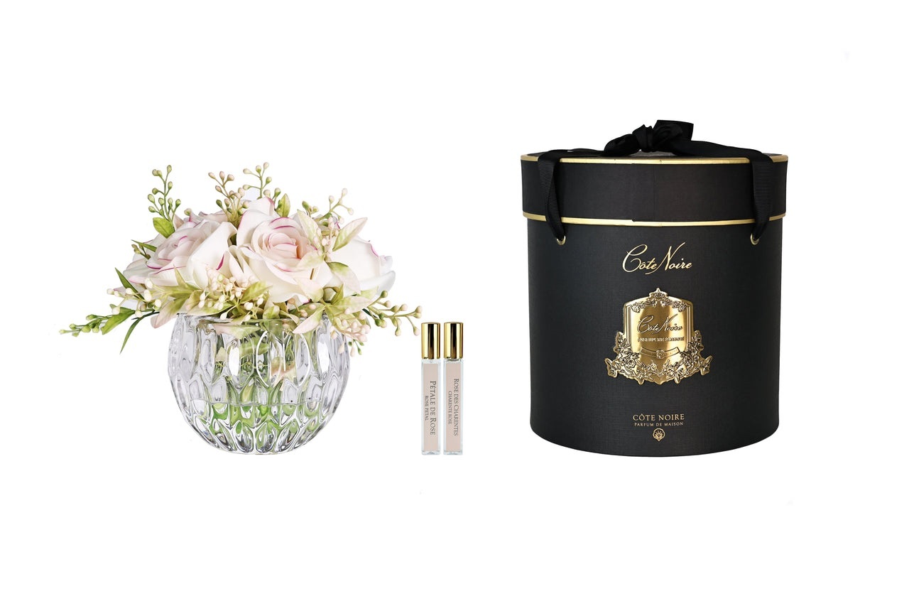 Round Summer Roses BlushДиффузор букет роз, бледно-розовый, круглая рифленая ваза, спрей 10 мл*2шт