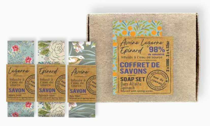 COFFRET 2 Мыло твердое, набор 3 шт*100 гр Avoine + Luzerne + Epinard