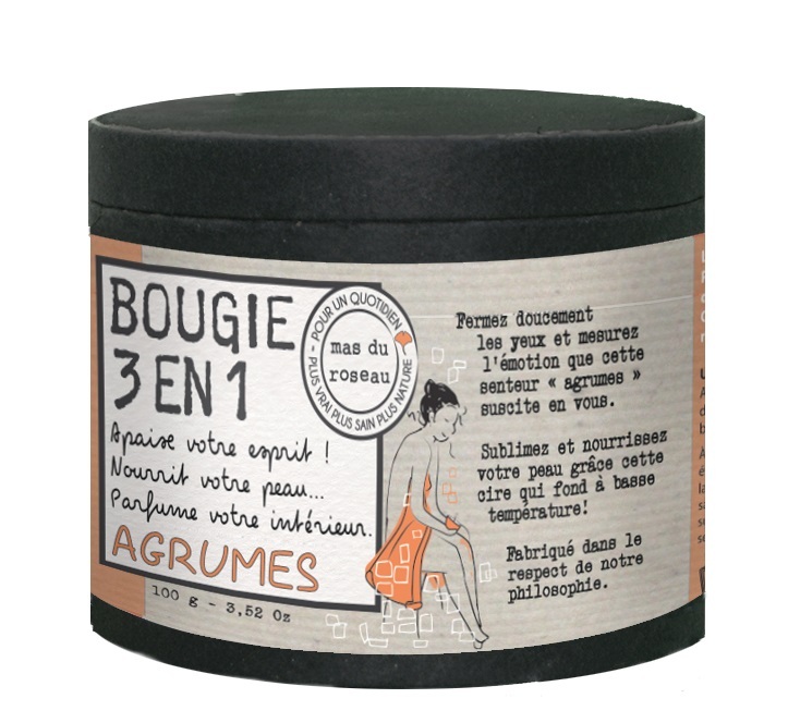 AGRUMES Свеча массажная 3 в 1, соевый воск, аромат цитрусовый, 100 гр
