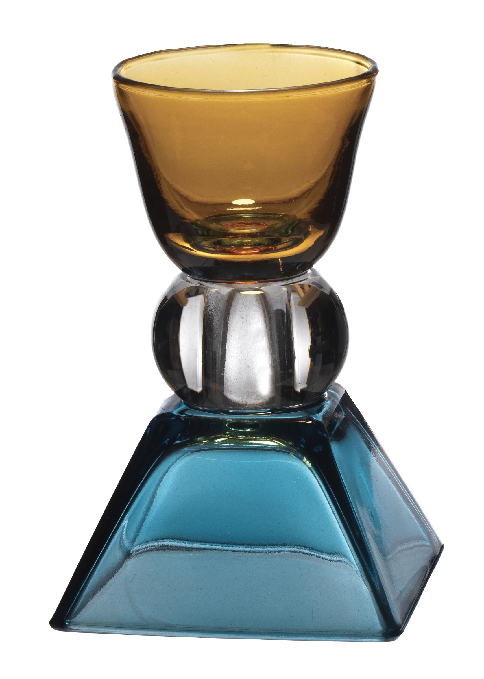 Подсвечник Cre Art Candel-08, синий с желтым, h 14cm стекло