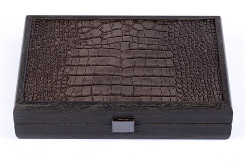 DOMINOESДомино, темно-серый, крокодил, эко-кожа, деревянный ящик 24x17см