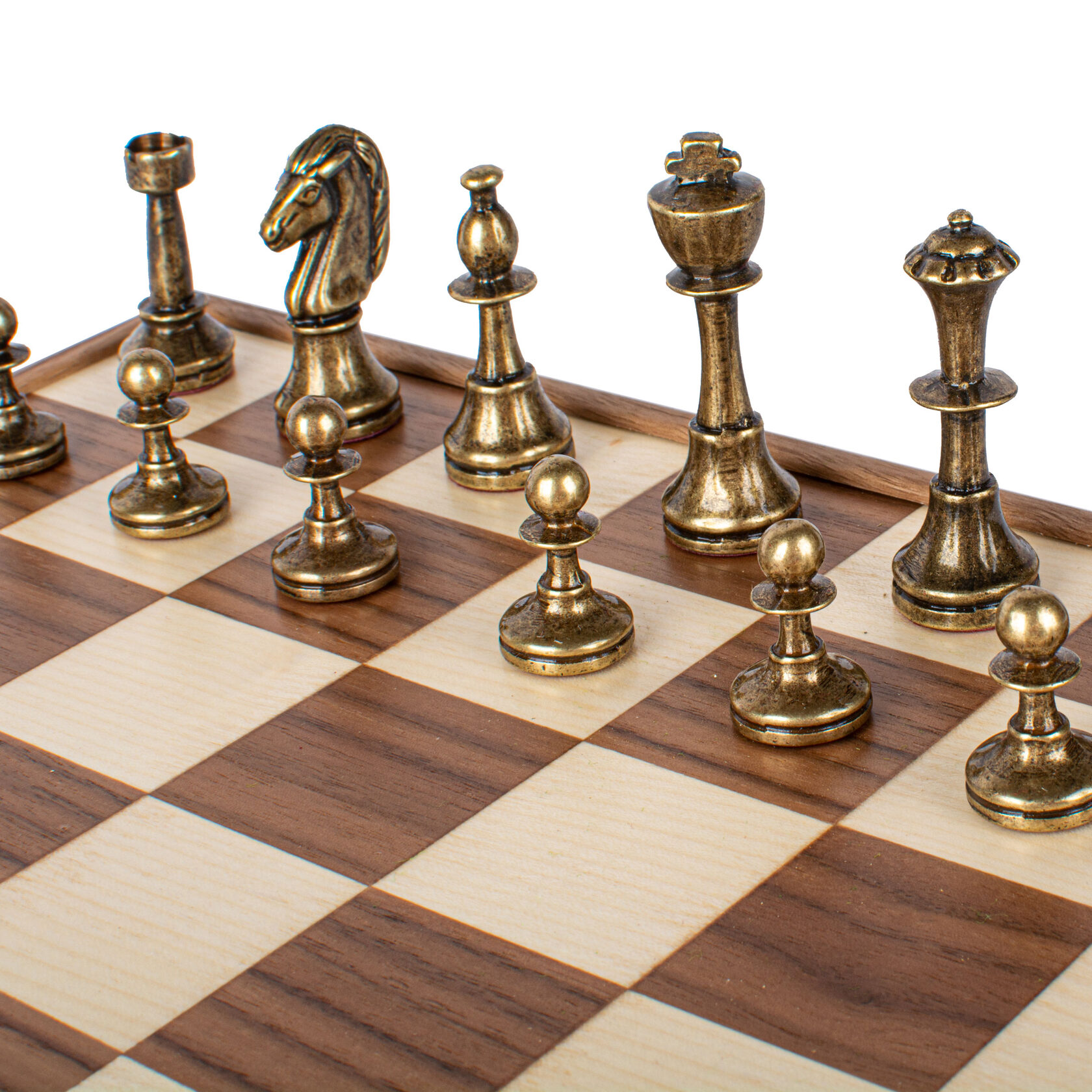 WOODEN CHESSШахматы классические, 35х35 см, фигуры металл, коробка дерево, рисунок орех + дуб