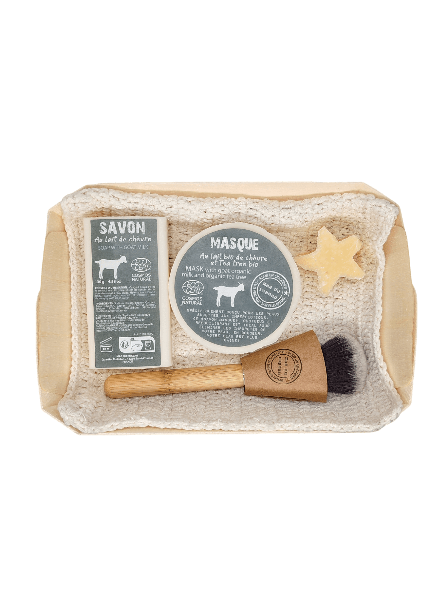 COFFRET CHEVRE Набор для всех типов кожи 1 мыло 130 гр, 1 маска-мыло для лица твердая 150 гр, кисточ