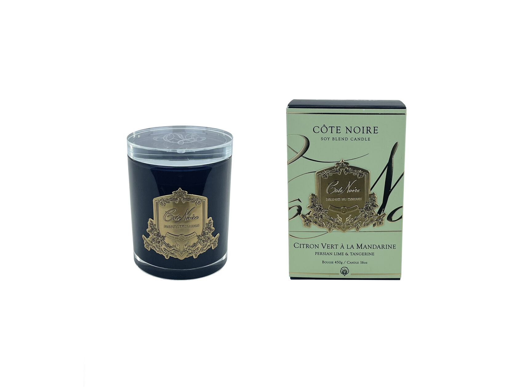 CITRON VERTСвеча 450 гр , черный стаканчик, золотой декор ВхШхД 16х10,5х10,5 см время горения 100